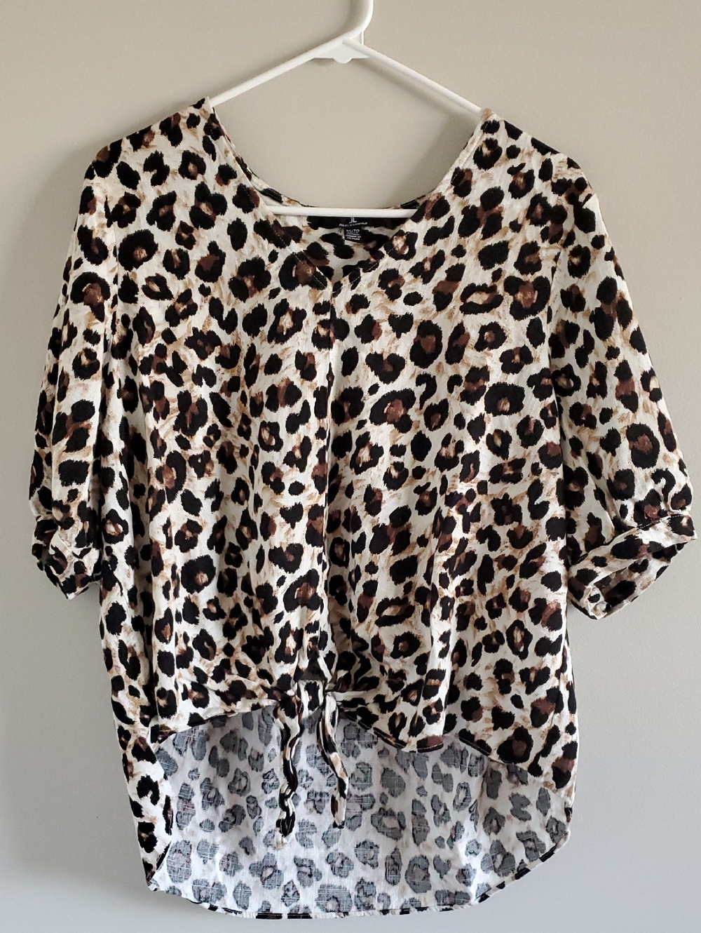 Jules & Leopold Leopard Animal Print Drawstring Hem Linen Blend Blouse Sz XL